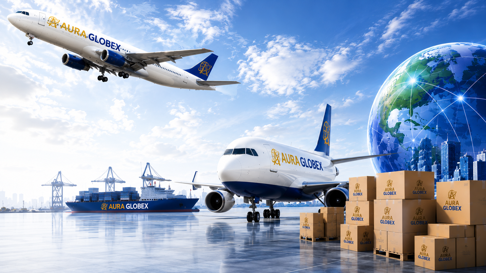 Aura Globex international courier team and warehouse operations
